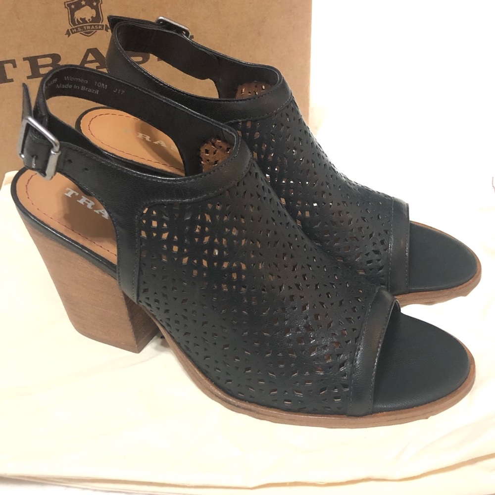 Trask Parker Black Stacked Heel Slingback Shoes